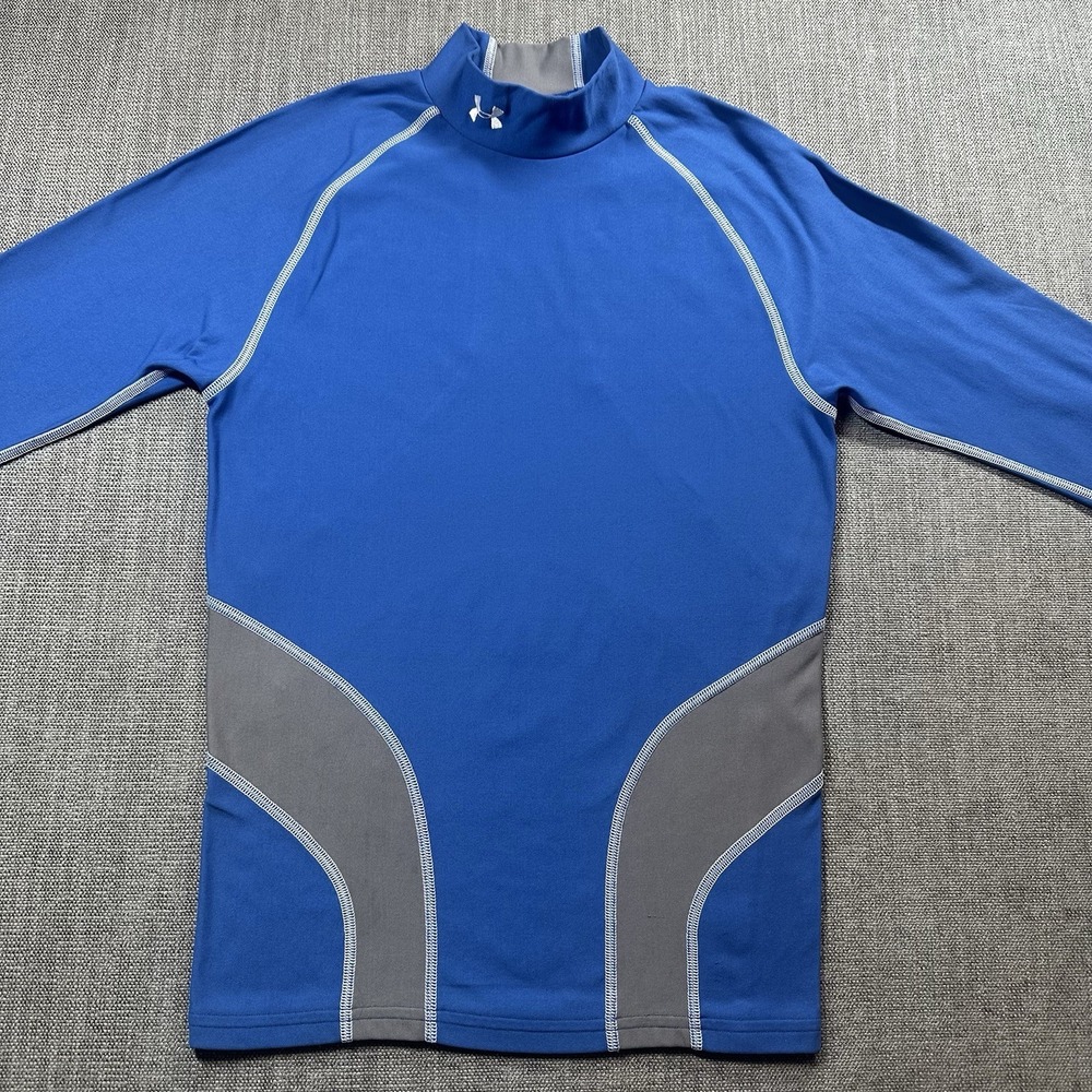 Under Armor Compression Shirt Mens L Large Blue Gray Long Sleeve Base Layer Mock